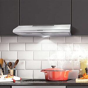 COSMO COS-5MU30 30 in. Under Cabinet Range Hood Ductless Convertible Duct, Slim Kitchen Stove Vent with, 3 Speed Exhaust Fan, Reusable Filter and LED Lights in Stainless Steel, 30 inch