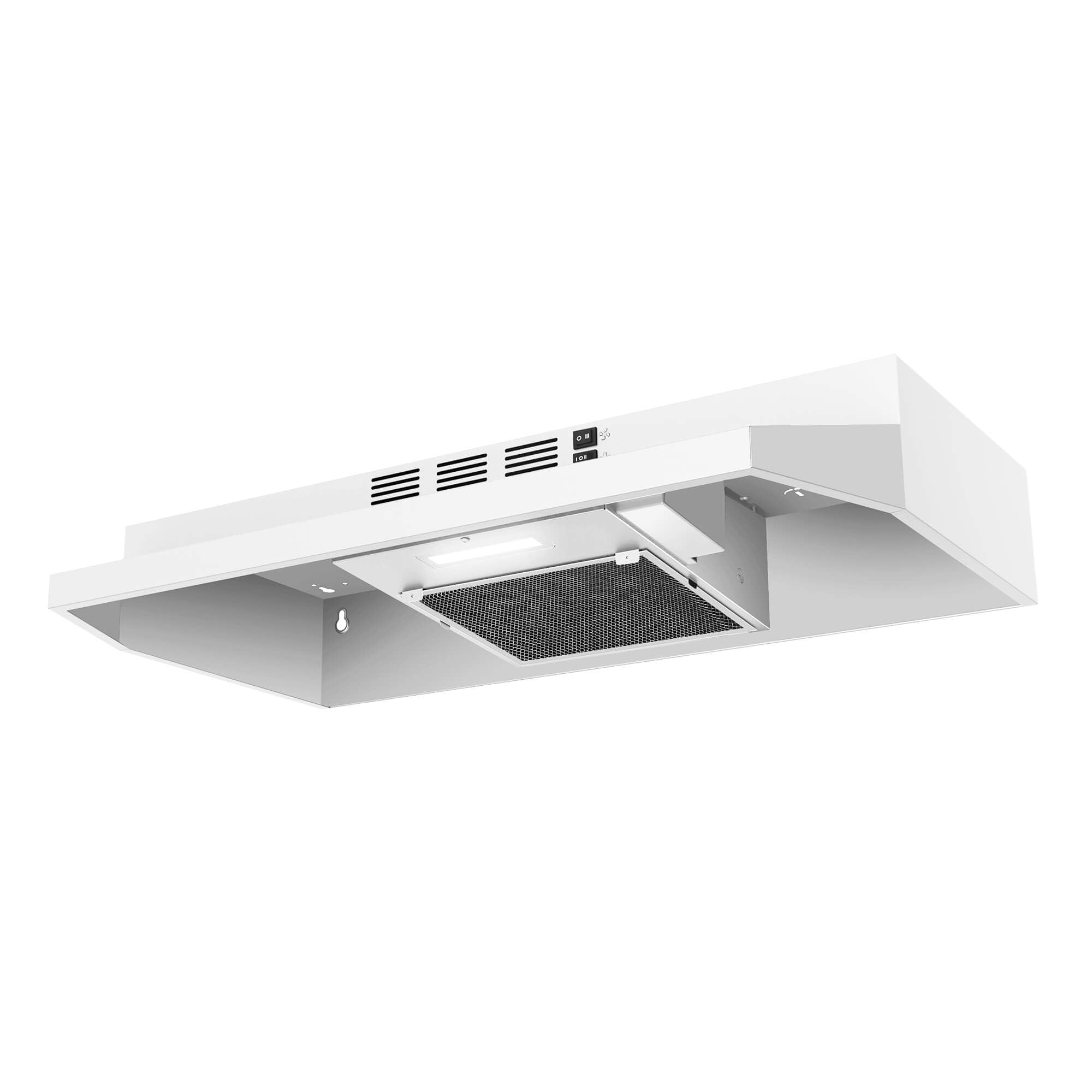 SNDOAS 30 inch Under Cabinet Range Hood, Ducted/Ductless Convertible Kitchen Hood, Stainless Steel Vent Hood with LED Light,Under Cabinet Hood with 2 Speed Exhaust Fan,White