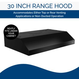 Broan-NuTone BCSD130BL Glacier 30-inch Under-Cabinet 4-Way Convertible Range Hood with 2-Speed Exhaust Fan and Light, Black