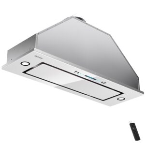 iktch new 30" range hood insert, 900 cfm ducted/ductless range hood with 4 speed fan, white stainless steel & tempered glass range hood 30 inch with gesture sensing&touch control making life smarter