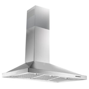 Zomagas 36 inch Range Hood, Wall Mounted Vent Hood in Stainless Steel, Ducted/Ductless Kitchen Hood w/Push Button Control, 3 Speed Exhaust Fan, 3 Pcs Baffle Filters, Energy Saving LED Light