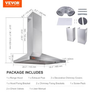 VEVOR TD1775Y-AC-I1 Wall Mount Range Hood Ducted Kitchen Stove Vent, Silver