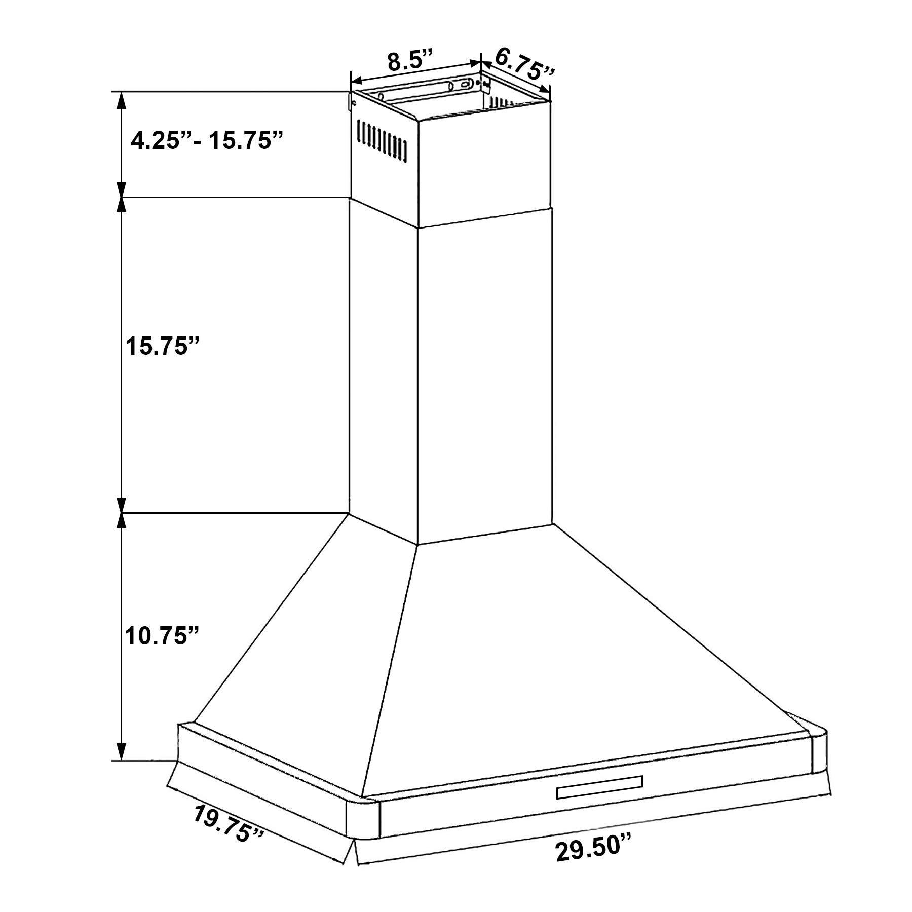 AKDY Convertible Kitchen Wall Mount Range Hood in Black Painted Stainless Steel with Lights and Carbon Filters (30 in.)