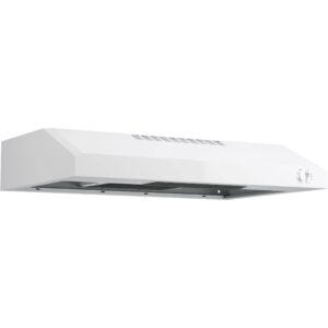 GE Under Cabinet Range Hood, 2-Speed, 30-Inch Kitchen Exhaust Fan, Cooktop Lighting & Included Filter, Kitchen Essentials, Top or Rear Exhaust Capability, 200 CFM, White