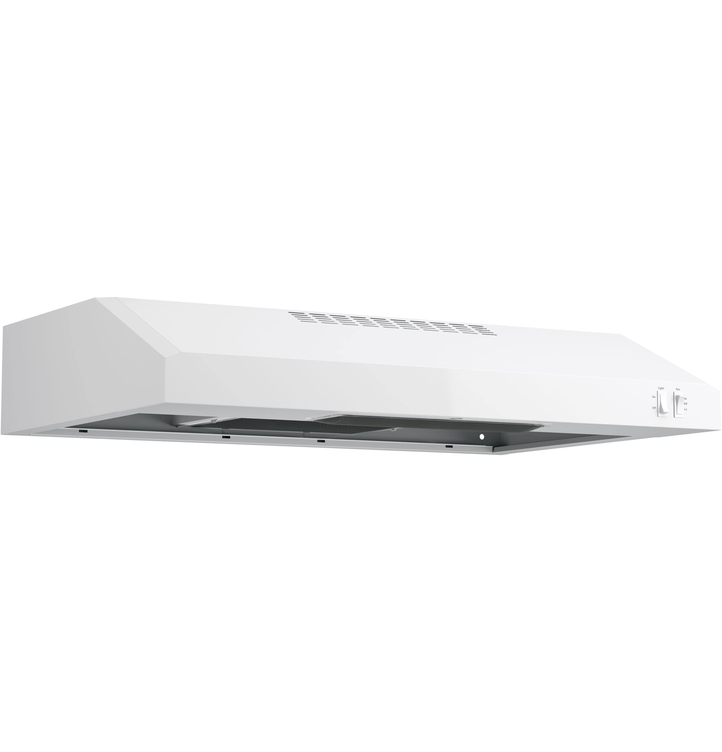 GE Under Cabinet Range Hood, 2-Speed, 30-Inch Kitchen Exhaust Fan, Cooktop Lighting & Included Filter, Kitchen Essentials, Top or Rear Exhaust Capability, 200 CFM, White