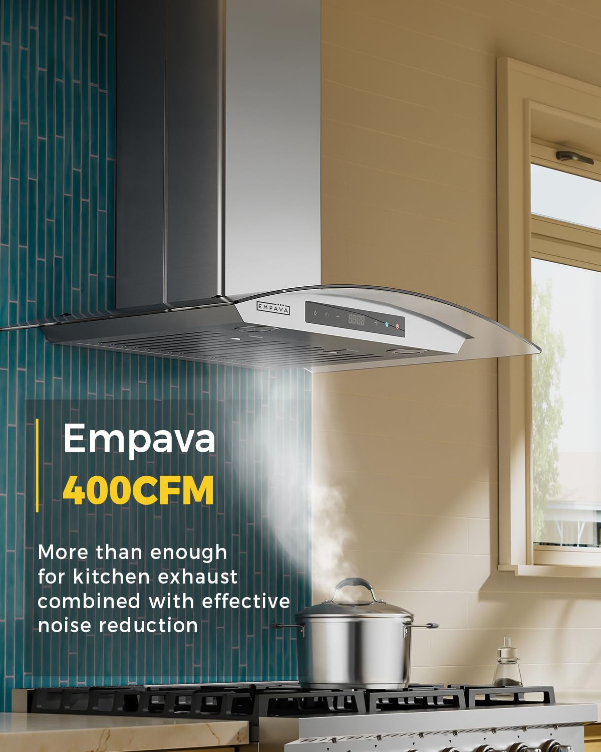 Empava Wall Mount Range Hood 30 Inch, Ducted/Ductless(Charcoal-Filter Sold Separately), Kitchen Exhaust Stove Vent with 400CFM, Tempered Glass, LED Light Stainless Steel, EMPV-30RH06