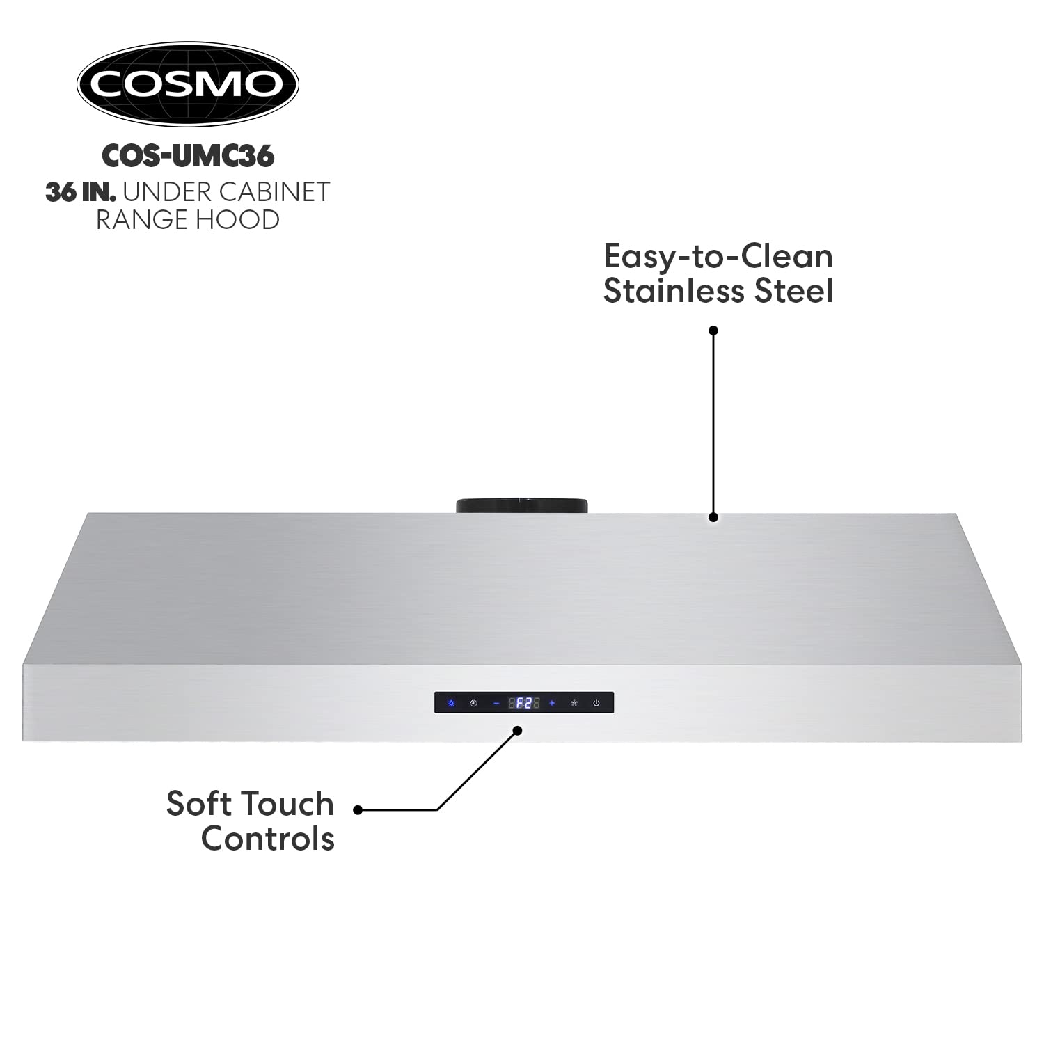 COSMO UMC36 36 in. Ducted Under Cabinet Stainless Steel Range Hood with LED Light, 380 CFM, Permanent Filter, 36 inch