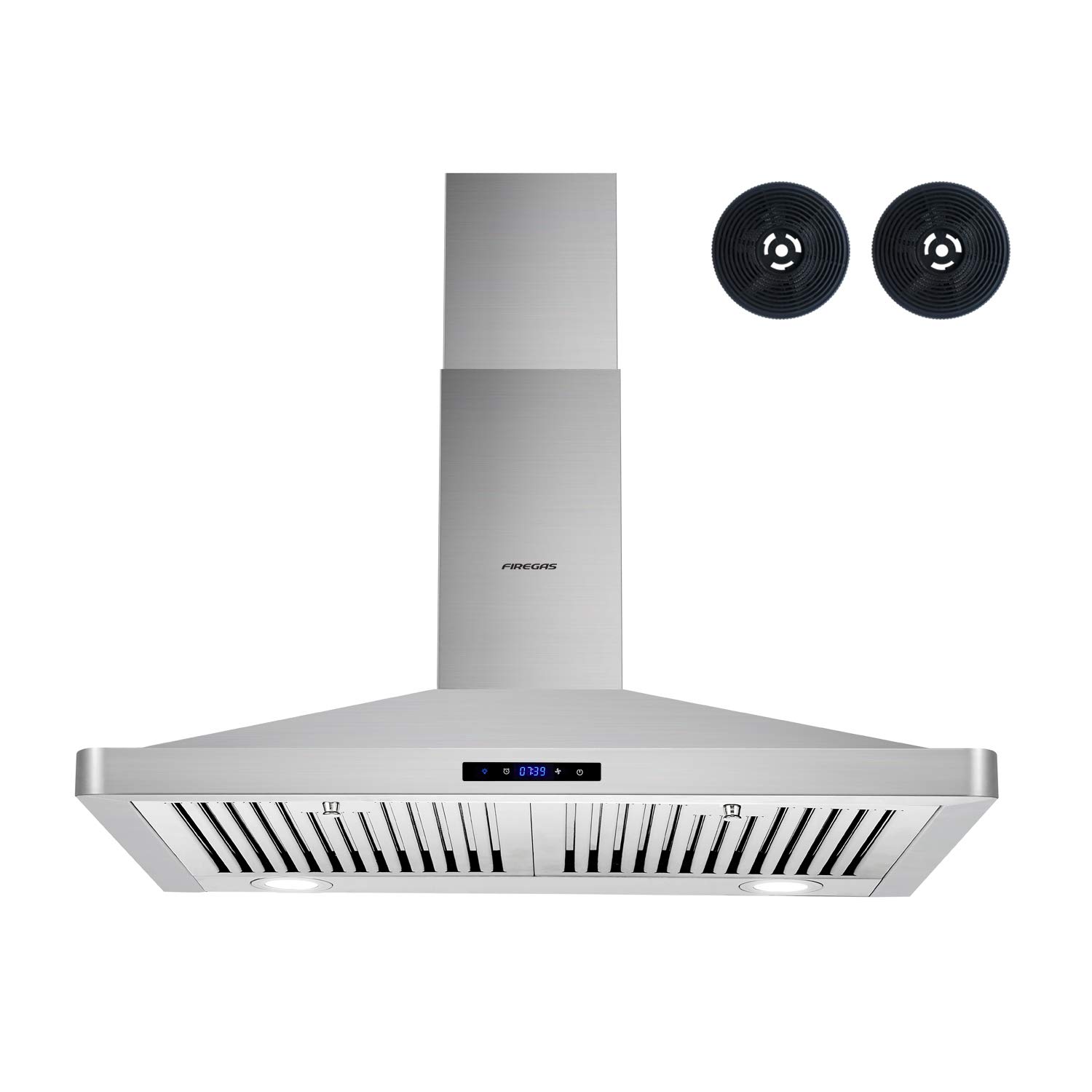 FIREGAS Range Hood 30 inch Wall Mount,450 CFM Ducted/Ductless Range Hood with Stainless Steel,Stove Hood Vent for Kitchen with 3 Speed Fan,Permanent Filters,Led Lights,Digital Touch,Charcoal Filter