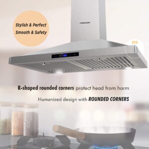 FIREGAS Range Hood 30 inch Wall Mount,450 CFM Ducted/Ductless Range Hood with Stainless Steel,Stove Hood Vent for Kitchen with 3 Speed Fan,Permanent Filters,Led Lights,Digital Touch,Charcoal Filter