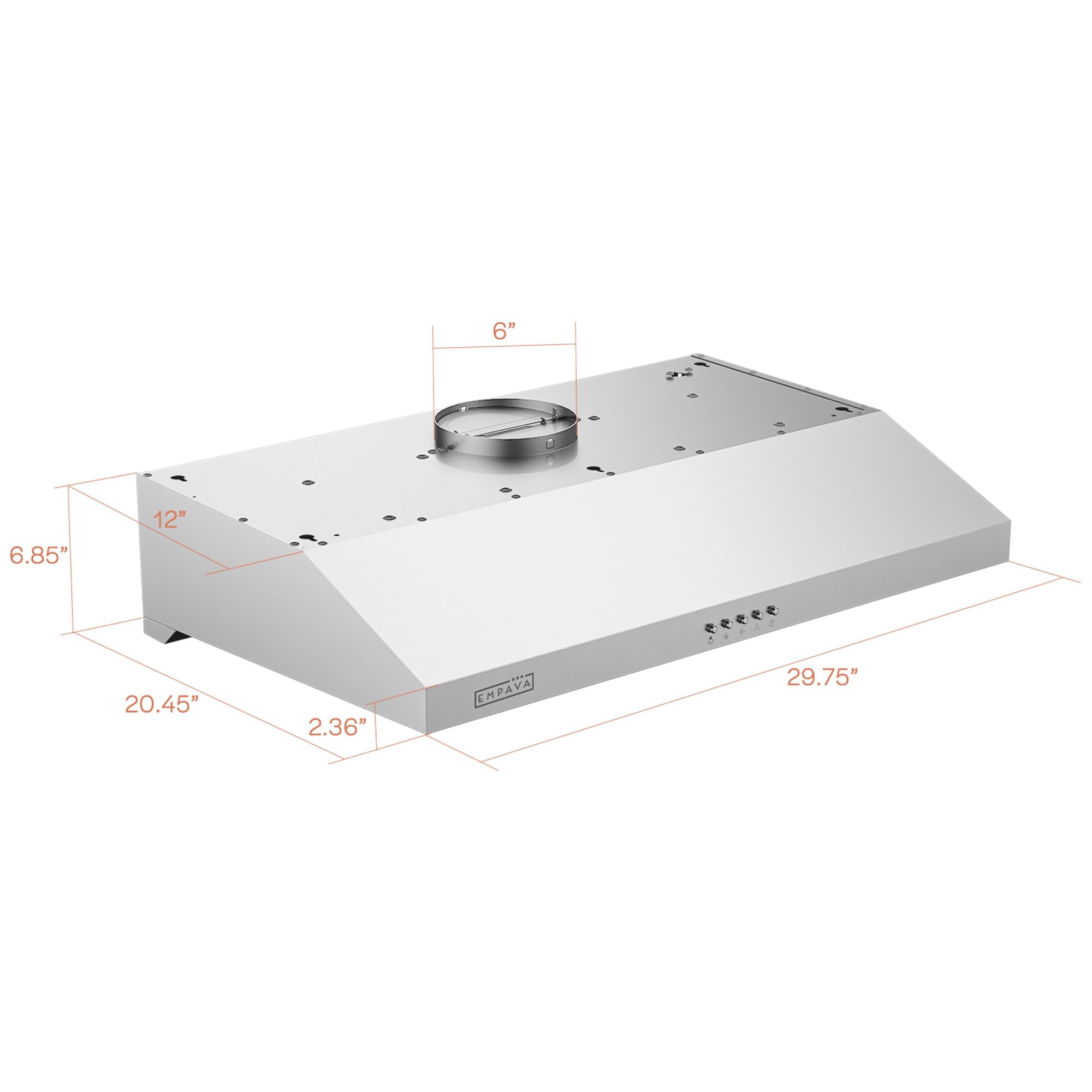 Empava Slim Range Hood 30 Inch Under Cabinet Ducted, Dual Sealed Aluminum Motor, 3-Speed, 400 CFM, Permanent Filters, Push Button Control Stainless Steel, 30 in. RH08