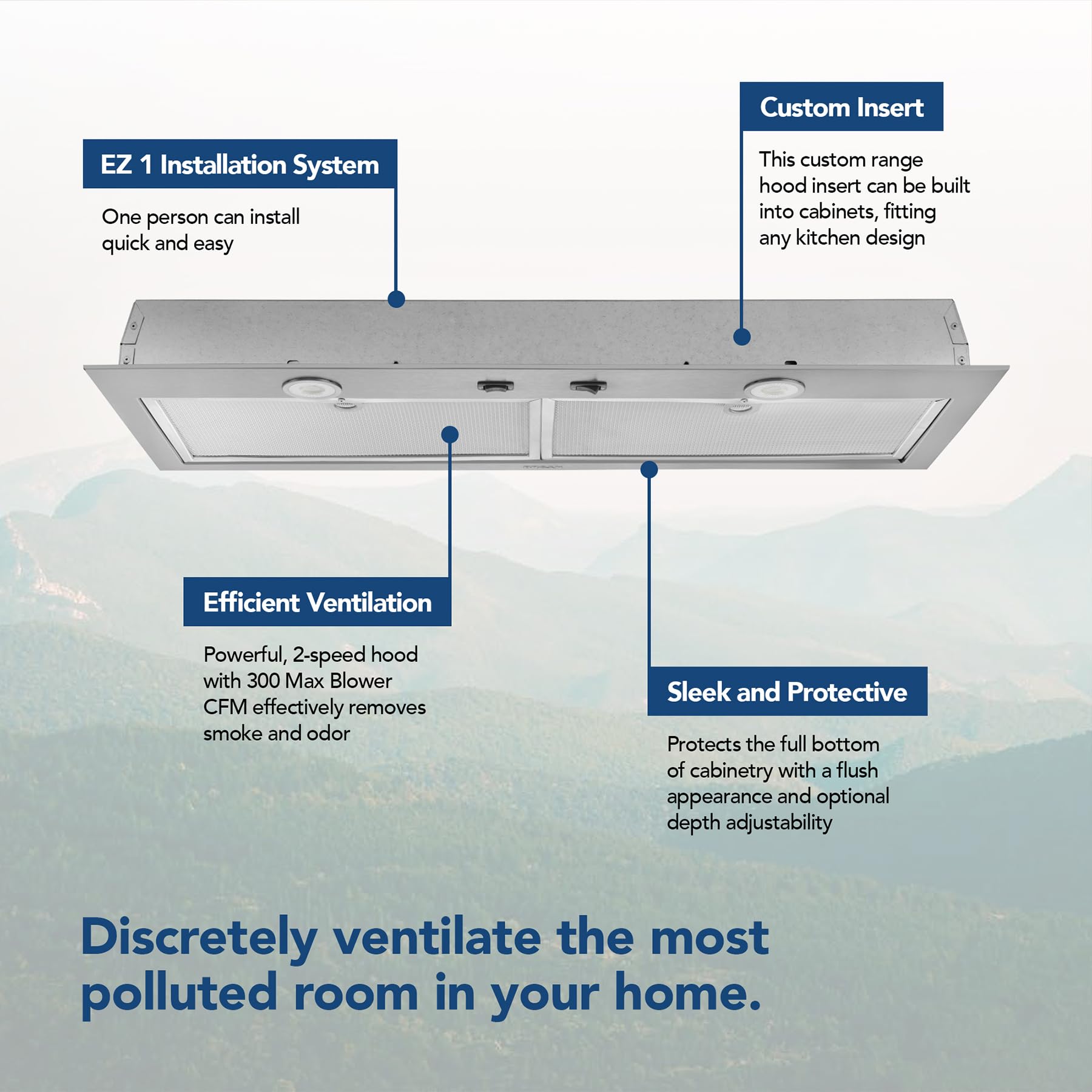 Broan- NuTone BBN1243SS Custom Built Insert with 2-Speed Exhaust Fan and Light, 300 Max Blower CFM, Stainless Steel, 24-Inch Range Hood Power Pack