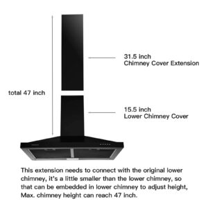 Stainless Steel Chimney Extension for SNDOAS Range Hood GD17 and GD24 Series, 31.5 inch, Wall-Mounted style (Black)