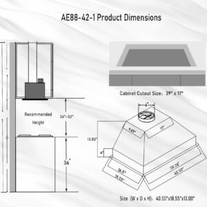 MCBON 42 Inch Range Hood Insert, 950 CFM Range Hood Insert 42 Inch with Remote,4-Speed Insert Range Hood, Gesture Sensing Vent Hood Insert, Touch Panel Hood Range Insert, Built In Range Hood,AE88-42-1