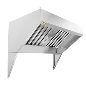 VEVOR Commercial Exhaust Hood, 4FT Food Truck Hood Exhaust, 201 Stainless Steel Concession Trailer Hood with 2 Detachable U-shaped Grid Oil Filter Mesh, Rust Resistant Vent Hood for Kitchen Restaurant