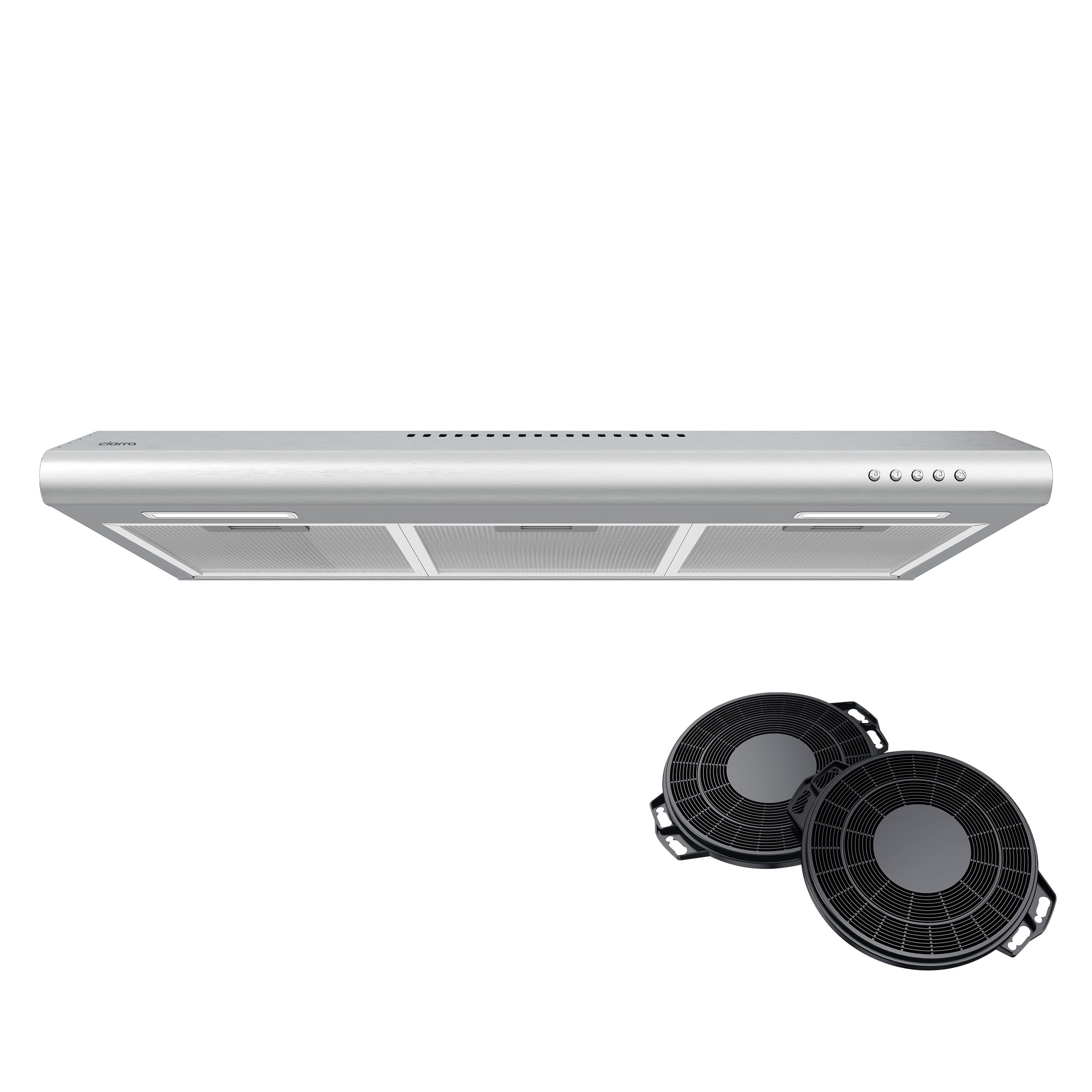 30 inch Under Cabinet Range Hood with Filters, Slim Vent Hood with 3 Speed Exhaust Fan in Stainless Steel Ducted and Ductless Convertible, CIARRA CAS75918B-006