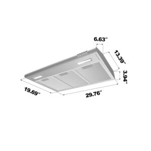 30 inch Under Cabinet Range Hood with Filters, Slim Vent Hood with 3 Speed Exhaust Fan in Stainless Steel Ducted and Ductless Convertible, CIARRA CAS75918B-006