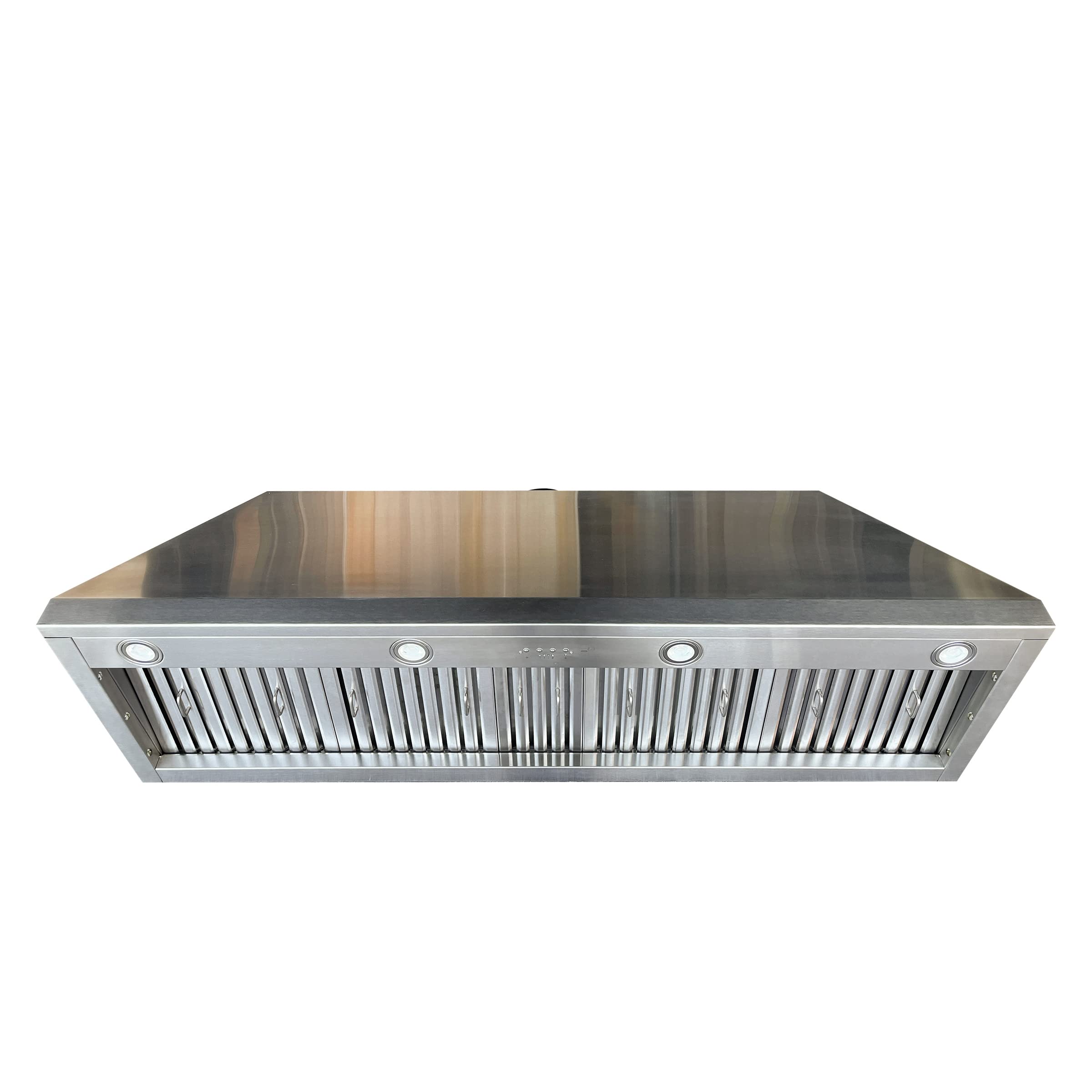 CHETTO Range Hood 54 Inch Ultra Quiet, Powerful Suction 304 Stainless Steel Ducted Kitchen Vent Hood with 4-Speeds, Dishwasher Safe Baffle Fillters, 8" Top Vent (54 inch, Stainless steel)