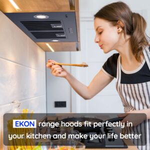 Range Hood Insert, EKON NAB01-30IN Black 900CFM Built-in Range Hoods Ducted/Ductless with 4-Speed Soft Touch Panel Control/Dishwasher-safe Filters, Kitchen Hoods for Over Kitchen Stove