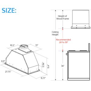 30 inch Built-in/Insert Range Hood 900 CFM,Hisohu Ducted/Ductless Stainless Steel Kitchen Vent Hood with 4 Speed Gesture Sensing&Touch Control Panel, 2 Pcs Baffle Filters and 2 Pcs Carbon Filters