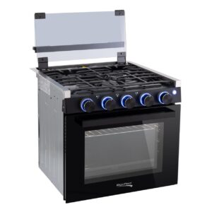 recpro rv stove black finish | gas range 21" tall | 6500 and 8000 btu three burner | 7100 btu oven with 1.8 cu. ft. capacity | optional range hood