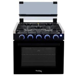 RecPro RV Stove Black Finish | Gas Range 21" Tall | 6500 and 8000 BTU Three Burner | 7100 BTU Oven with 1.8 Cu. Ft. Capacity | Optional Range Hood