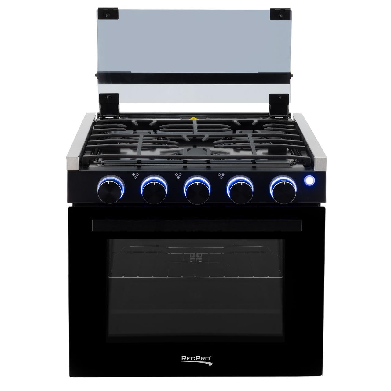 RecPro RV Stove Black Finish | Gas Range 21" Tall | 6500 and 8000 BTU Three Burner | 7100 BTU Oven with 1.8 Cu. Ft. Capacity | Optional Range Hood