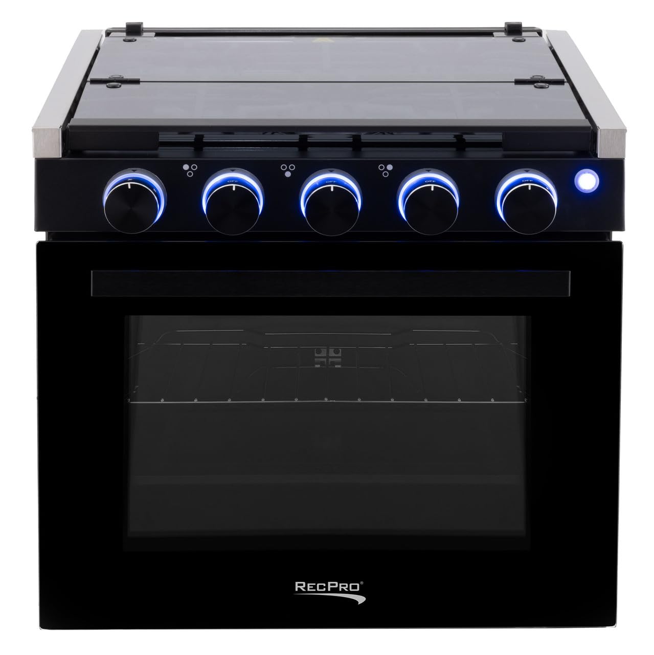 RecPro RV Stove Black Finish | Gas Range 21" Tall | 6500 and 8000 BTU Three Burner | 7100 BTU Oven with 1.8 Cu. Ft. Capacity | Optional Range Hood