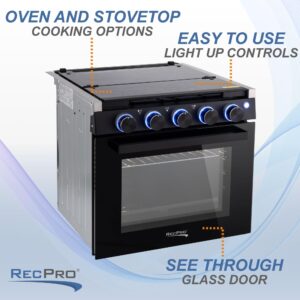 RecPro RV Stove Black Finish | Gas Range 21" Tall | 6500 and 8000 BTU Three Burner | 7100 BTU Oven with 1.8 Cu. Ft. Capacity | Optional Range Hood