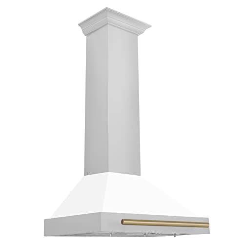 ZLINE 30" Autograph Edition Stainless Steel Range Hood with White Matte Shell and Champagne Bronze Accents