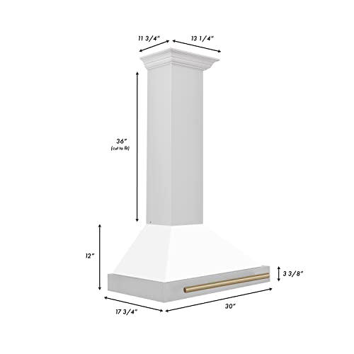 ZLINE 30" Autograph Edition Stainless Steel Range Hood with White Matte Shell and Champagne Bronze Accents