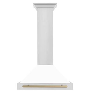 ZLINE 30" Autograph Edition Stainless Steel Range Hood with White Matte Shell and Champagne Bronze Accents