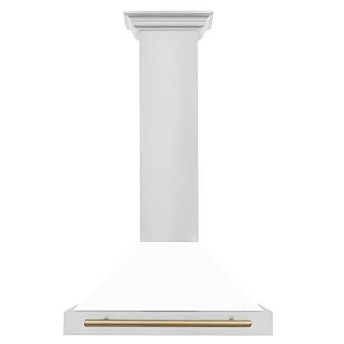 ZLINE 30" Autograph Edition Stainless Steel Range Hood with White Matte Shell and Champagne Bronze Accents