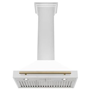 ZLINE 30" Autograph Edition Stainless Steel Range Hood with White Matte Shell and Champagne Bronze Accents