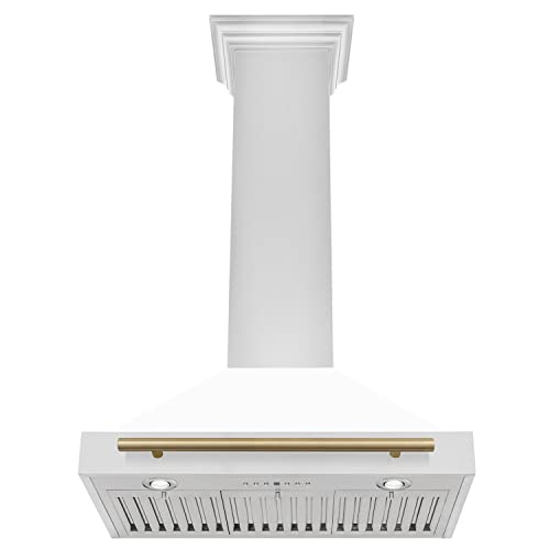 ZLINE 30" Autograph Edition Stainless Steel Range Hood with White Matte Shell and Champagne Bronze Accents