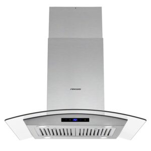 FIREGAS Island Range Hood 30 inch 450 CFM with Chimney, Ceiling Mount Kitchen Vent Hood with Tempered Glass, 4 LED Lights, Permanent Filters, Premium Touch Control Panel, Includes Charcoal Filter