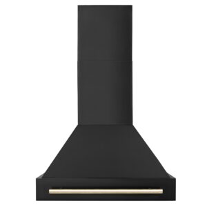 ZLINE 30" Black Stainless Steel Range Hood with Polished Gold Handle (BS655Z-30-G)