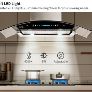 IKTCH Upgrated 30"Island Mount Range Hood,900 CFM Ducted Range Hood with 4 Speed Fan,Stainless Steel& Tempered Glass Range Hood 30 inch with Gesture Sensing&Touch Control Making life Smarter IKIS01-30