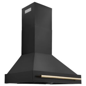 zline 36" black stainless steel range hood with polished gold handle (bs655z-36-g)