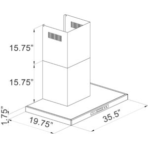 AKDY 36 in. 343 CFM Convertible T-Shape Wall Mount Black Stainless Steel Kitchen Range Hood with Touch Panel and Carbon Filters