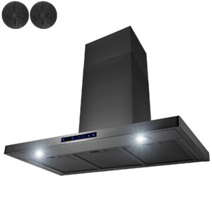 AKDY 36 in. 343 CFM Convertible T-Shape Wall Mount Black Stainless Steel Kitchen Range Hood with Touch Panel and Carbon Filters