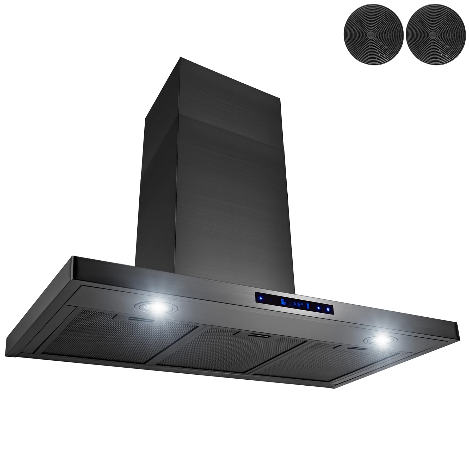 AKDY 36 in. 343 CFM Convertible T-Shape Wall Mount Black Stainless Steel Kitchen Range Hood with Touch Panel and Carbon Filters