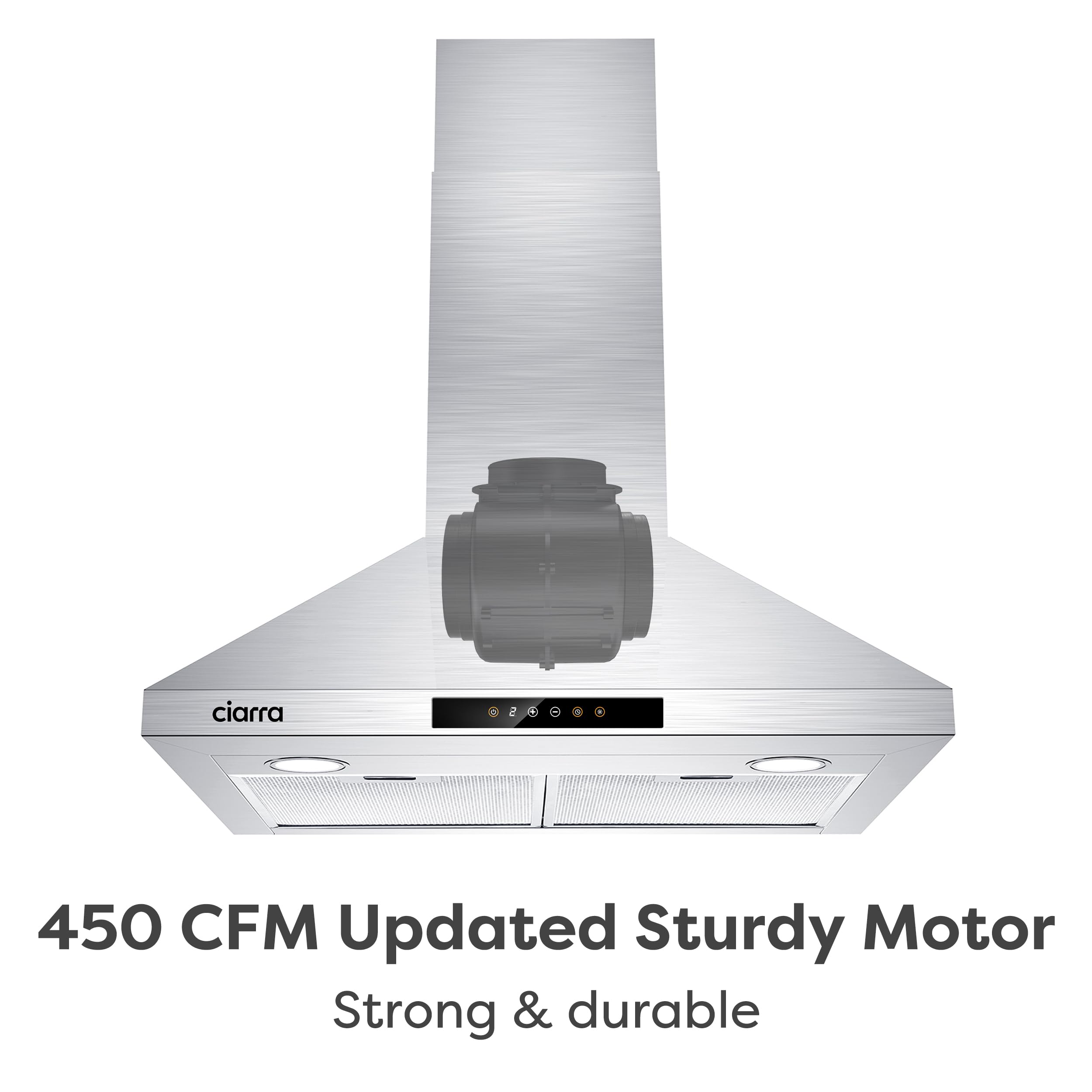 CIARRA Range Hood 30 inch 760m3/h Ductless Stove Hood Vent for Kitchen in Stainless Steel, Ducted and Ductless Convertible