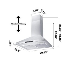 CIARRA Range Hood 30 inch 760m3/h Ductless Stove Hood Vent for Kitchen in Stainless Steel, Ducted and Ductless Convertible