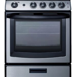 Summit Appliance REXH24RSS 24" Wide Electric Range and Convertible Hood Set, Push-to-turn Knobs, 4 Cooking Zones, Stainless Steel Hood, Adjustable Racks, Smooth Ceramic Glass Top, Boiler Tray