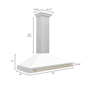 ZLINE 48 in. Autograph Edition Convertible Fingerprint Resistant DuraSnow® Stainless Steel Range Hood with White Matte Shell and Polished Gold Handle (KB4SNZ-WM48-G)