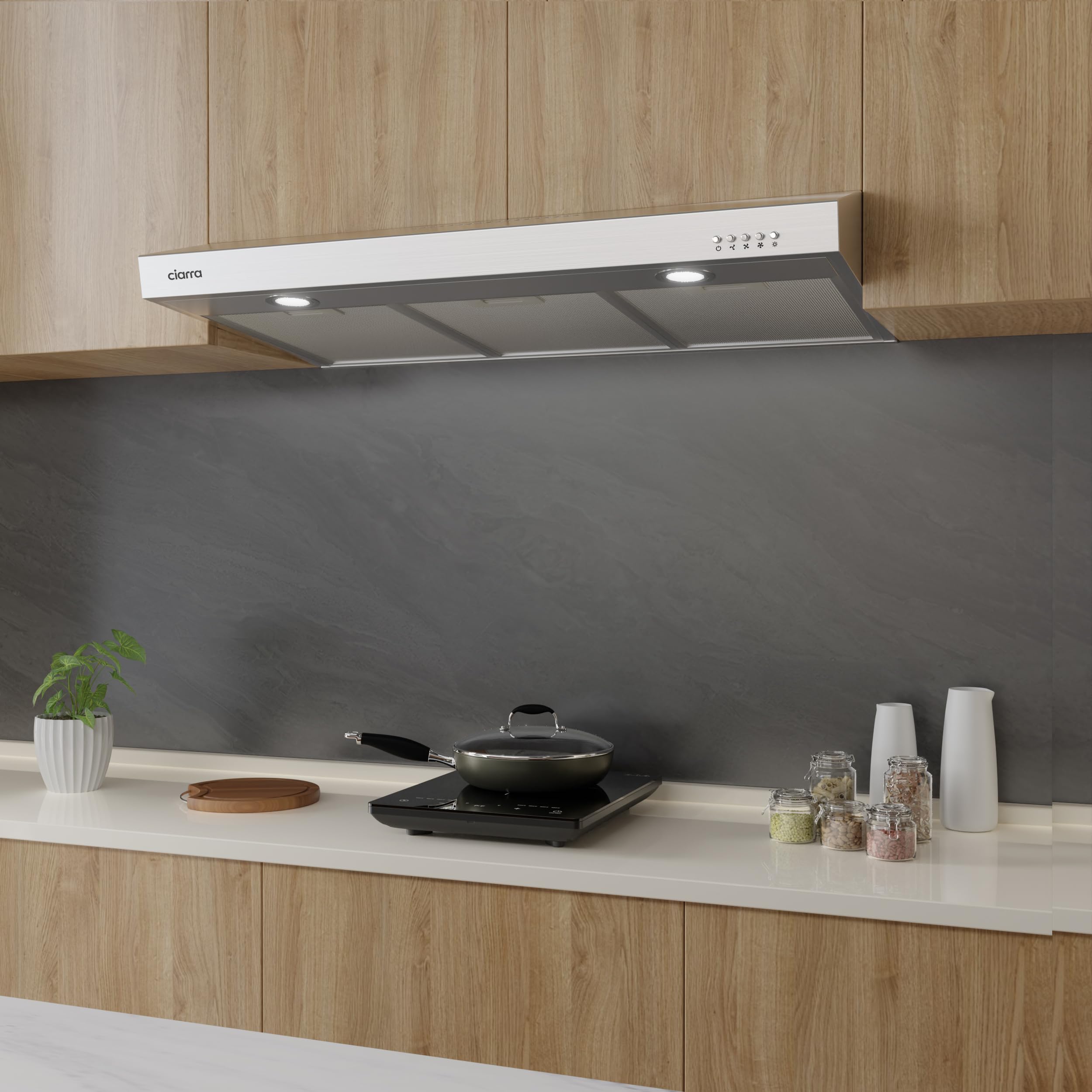 CIARRA Under Cabinet Range Hood 30 inch Ductless Convertible Duct, Stove Vent Hood for Kitchen with 3-Speed Exhaust Fan in Stainless Steel