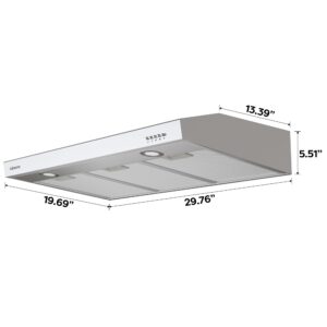 CIARRA Under Cabinet Range Hood 30 inch Ductless Convertible Duct, Stove Vent Hood for Kitchen with 3-Speed Exhaust Fan in Stainless Steel