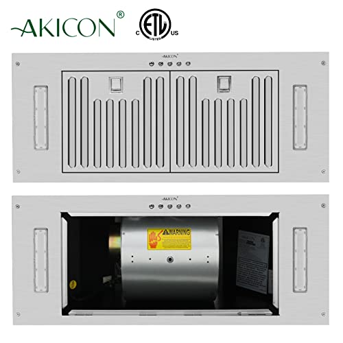 Akicon 30 Inch Range Hood Insert, Ultra Quiet Stainless Steel Ducted Insert/Built-in Kitchen Vent Hood with Powerful Suction, LED Lights and Dishwasher Safe Filters, 3-Speeds 600 CFM