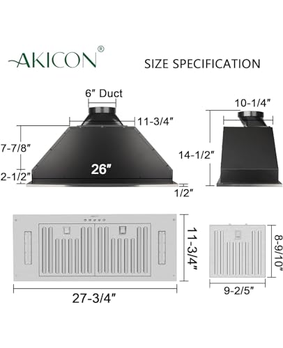 Akicon 30 Inch Range Hood Insert, Ultra Quiet Stainless Steel Ducted Insert/Built-in Kitchen Vent Hood with Powerful Suction, LED Lights and Dishwasher Safe Filters, 3-Speeds 600 CFM