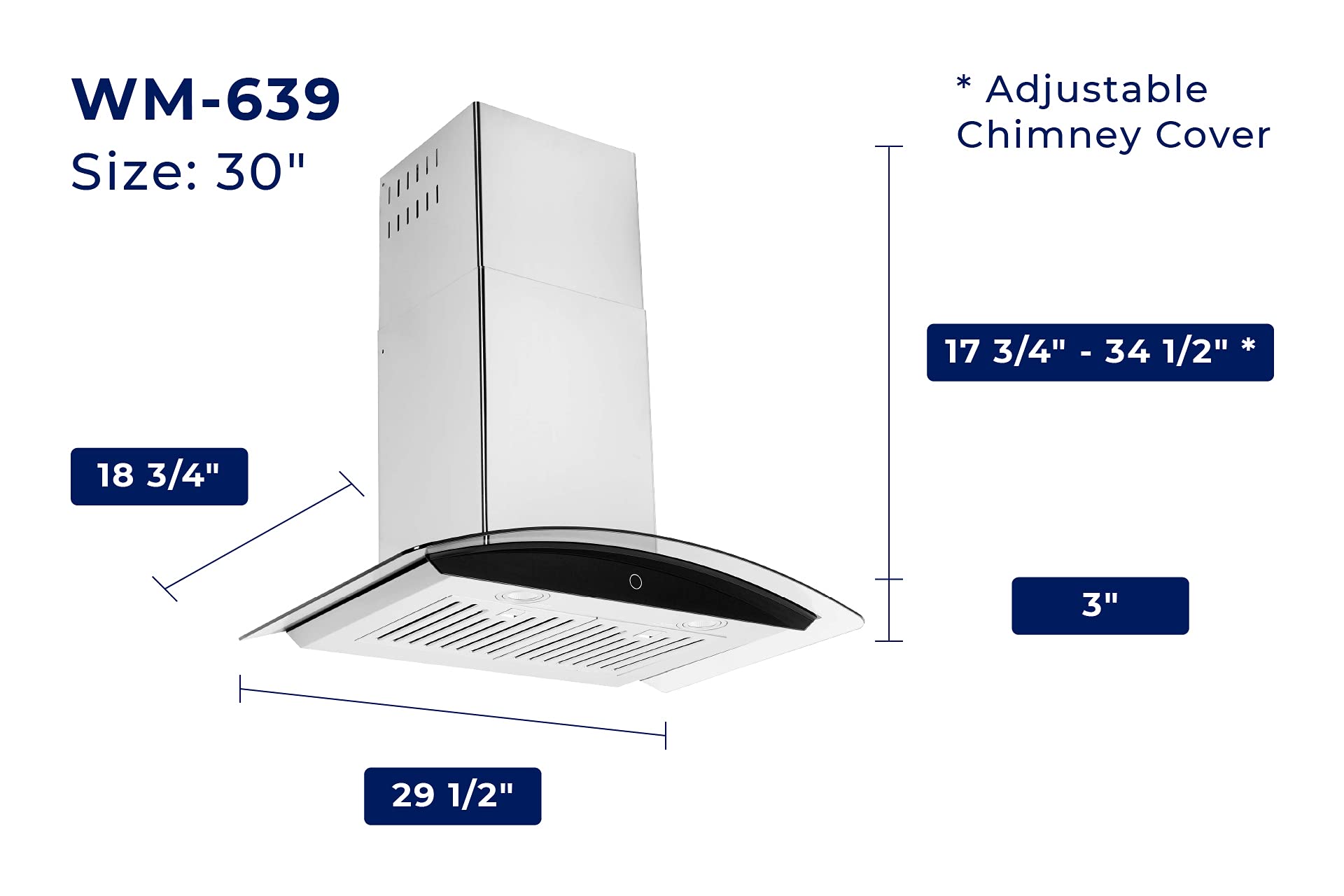 Hauslane | Chef Series Range Hood 30" WM-639 Wall Mount Range Hood | Contemporary Stainless Steel Tempered Glass Stove Ventilation | 3 Speed, Touch Control, Baffle Filters| Vented or Ductless